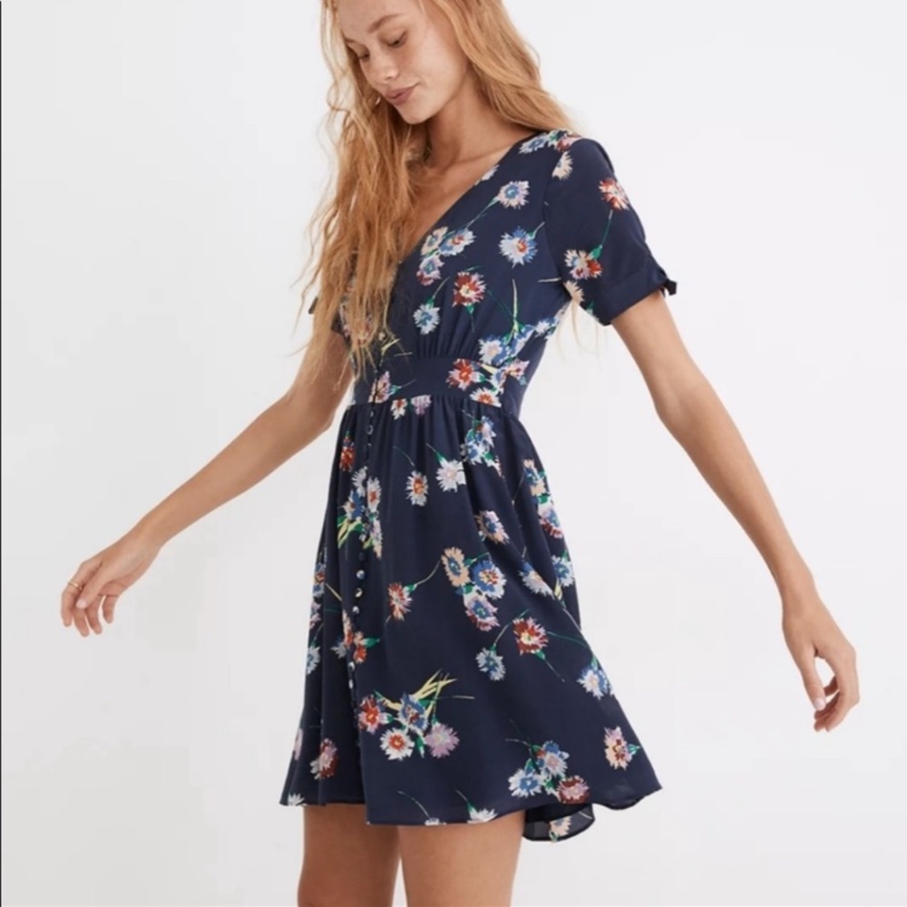 BNWT MADEWELL Silk Button-Front Tie-Sleeve Dress in Flutter-By Floral Size 14